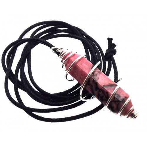 Rhodonite Double Terminated Gemstone Wand Spiral Pendant